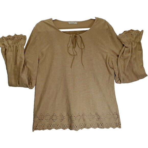 Cappuccini 50 Collezione Blouse Womens Large Indian Native American Western Tan - Picture 9 of 11